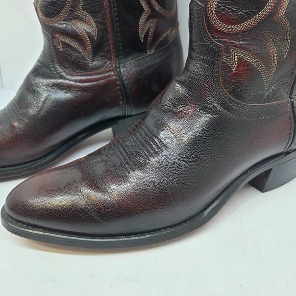 Laredo Mens Black And Burgundy Leather Cowboy Boots Size US 9.5 D